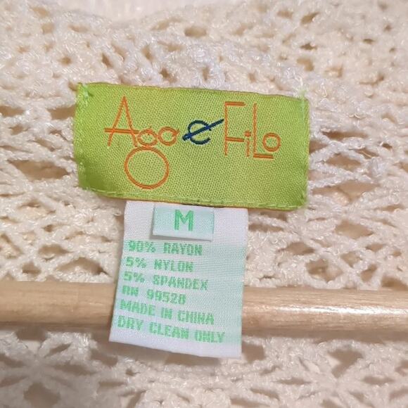 Ago e Filo white lace tie front cardigan blouse size M - Picture 3 of 6